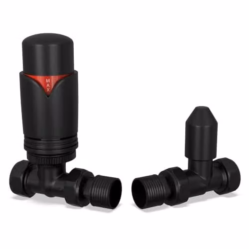 UK Radiators Derry Bold Thermostatic Radiator Valve and Lockshield Set in Matt Black