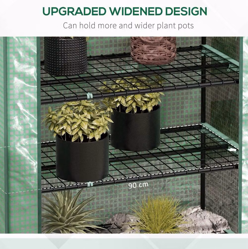 STILVORA 5 Tier Mini Greenhouse with Roll-Up Door in Green – 3