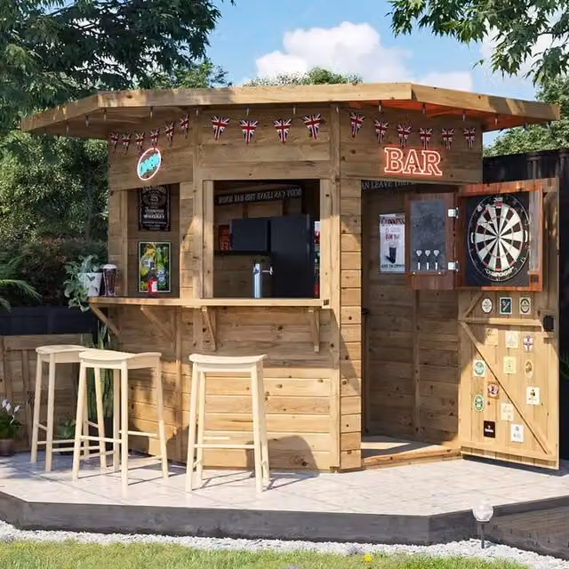 Dunster House Hangover Garden Bar III Outdoor Wood Bar in Brown, W/D/H: 240 x 240 x 240 cm