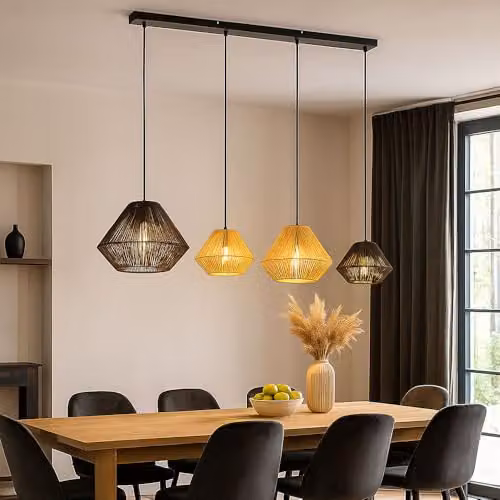 Netlighting Houdini Bar Pendant Light in Black and Beige with Natural Ropes, 4x E27, H 120 x W 103 x D 30 cm – 3