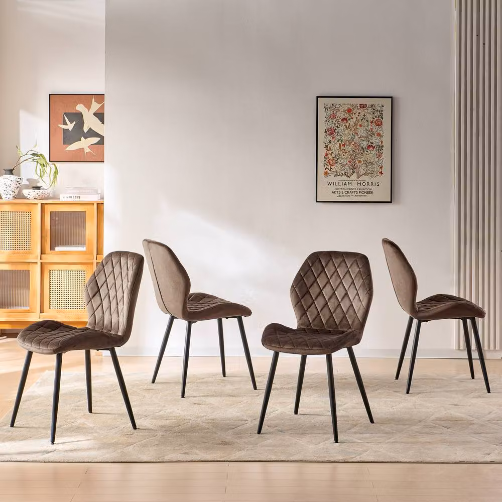 SONARA Modern Velvet Dining Chairs Set of 4 in Brown with Metal Legs – 2