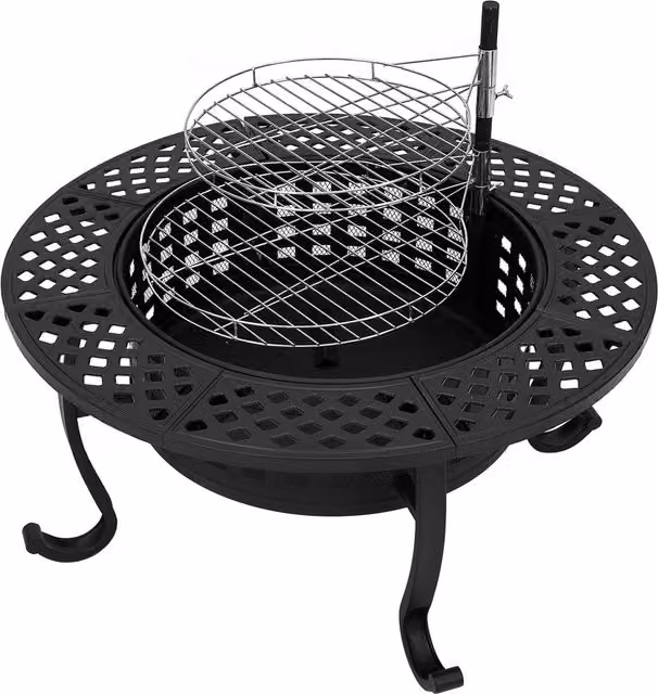 Breeins Heavy Duty Black Wood Burning Fire Pit with Rotisserie and Grill Grates