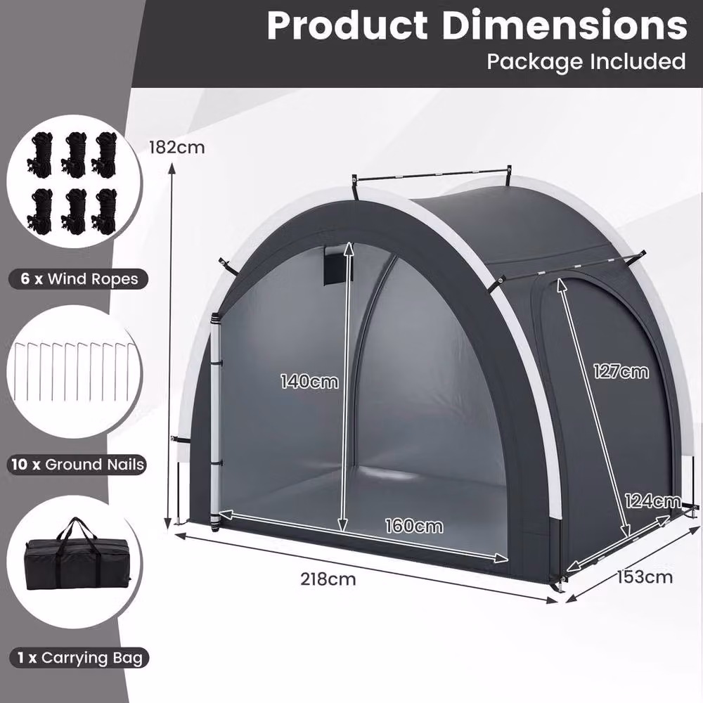 FLAVORA 5-Bike Waterproof Silver Coated Storage Tent Shed in Grey – 3