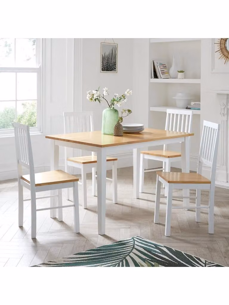 Michigan Dining Table and 4 Chairs Set in White and Wood Finish