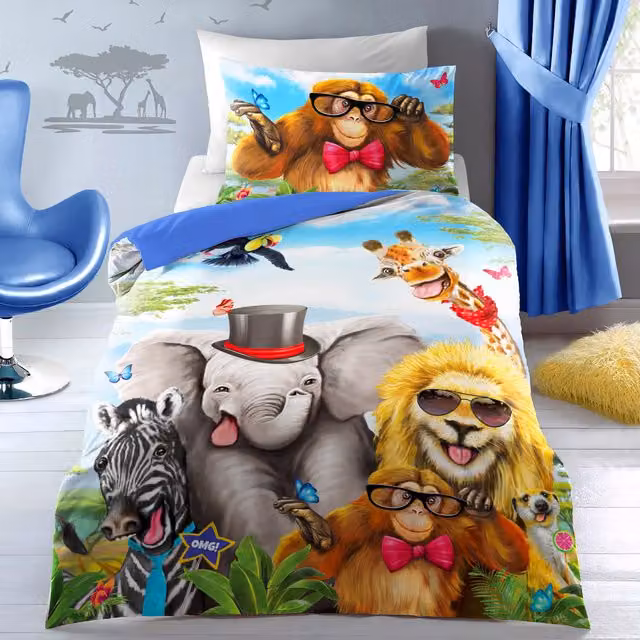 Velosso Multicolour Animal Printed Microfibre Duvet Set with 1 Duvet Cover and 1 Pillowcase