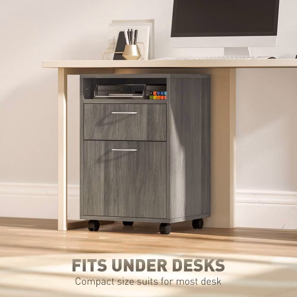ERGOVEXA Mobile Filing Cabinet with 2 Lockable Drawers and Castors, Grey, W: 40.0 cm, D: 35.0 cm, H: 60.0 cm – 6