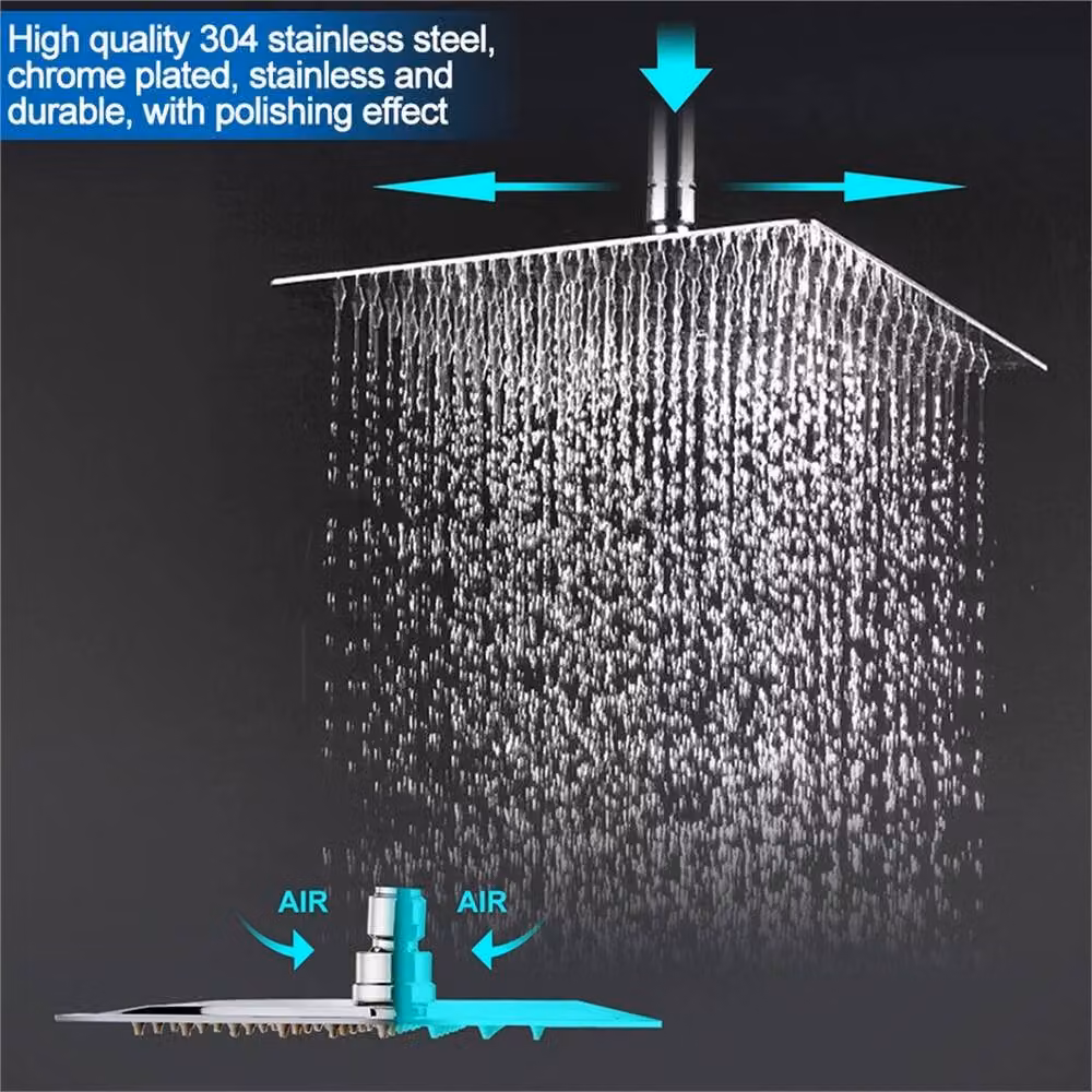 EONLION 8 inch Square Overhead Shower Head in Silver Chrome Stainless Steel – 4
