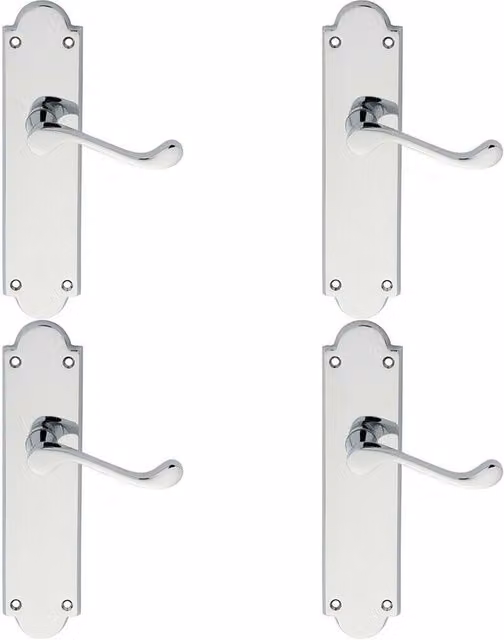 Loops 4 Pairs of Victorian Scroll Handles with Latch Backplate in Polished Chrome, W: 20.5 cm, H: 4.9 cm