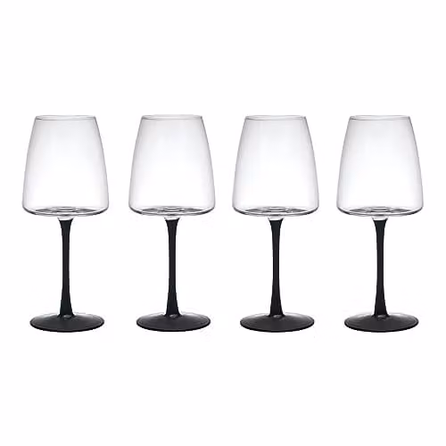 Mikasa Palermo Crystal White Wine Glasses Set of 4, 400ml, Transparent with Black Stem