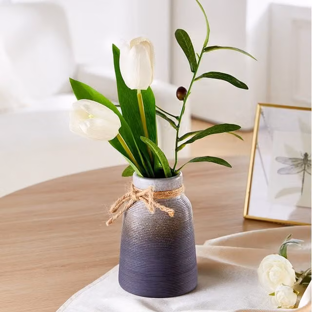 Livingandhome Minimalist Round Ceramic Tabletop Vase in Grey