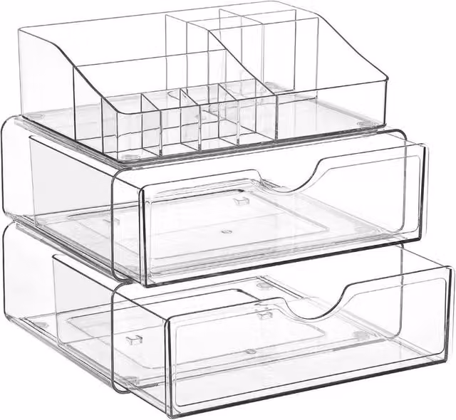 VOGREX Transparent Acrylic Makeup Organiser Cosmetic Vanity Case with Lid and Handles
