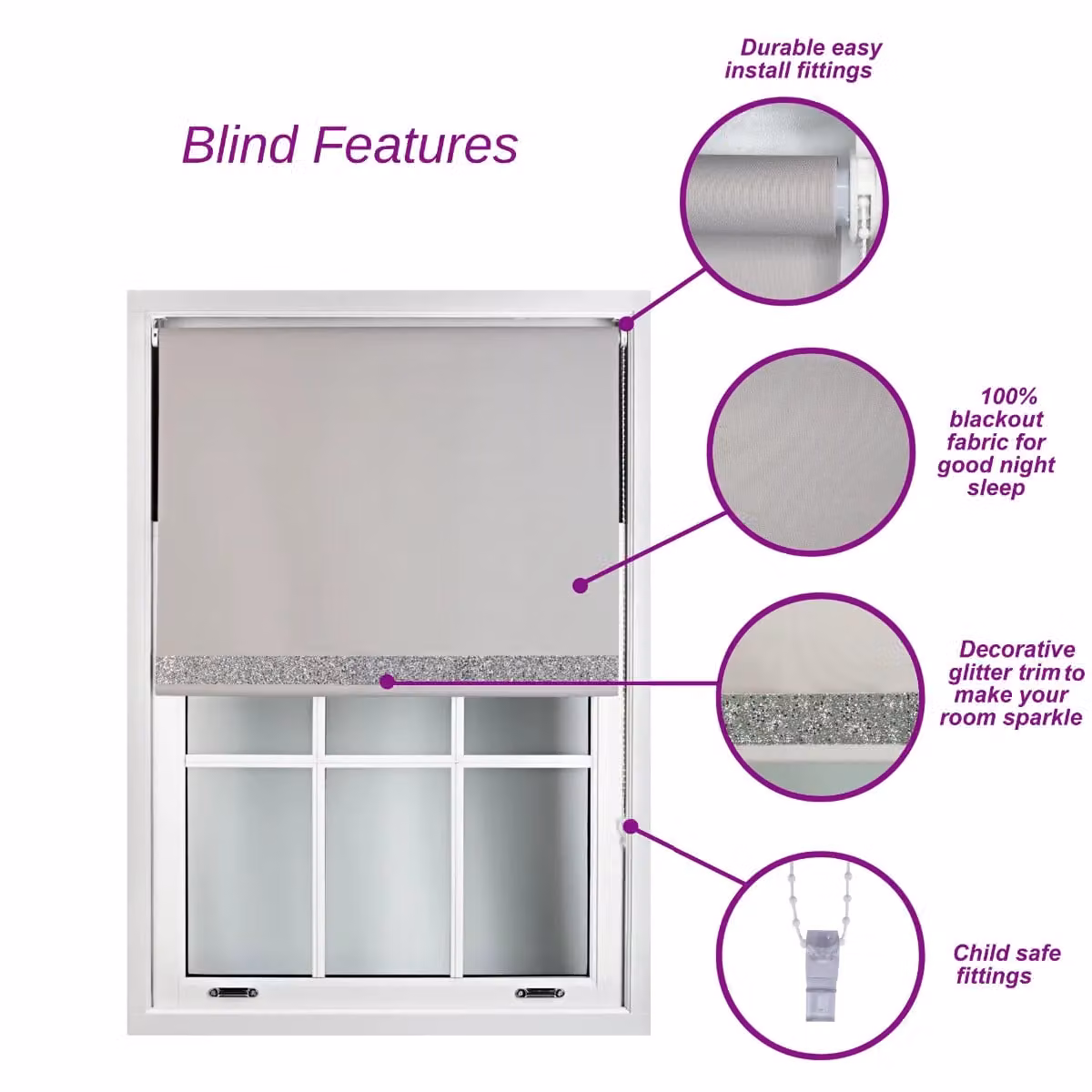 Furnished Black Blackout Roller Blind with Black Glitter Accent, Thermal Insulating and UV Resistant, W: 100 cm, H: 165 cm – 2