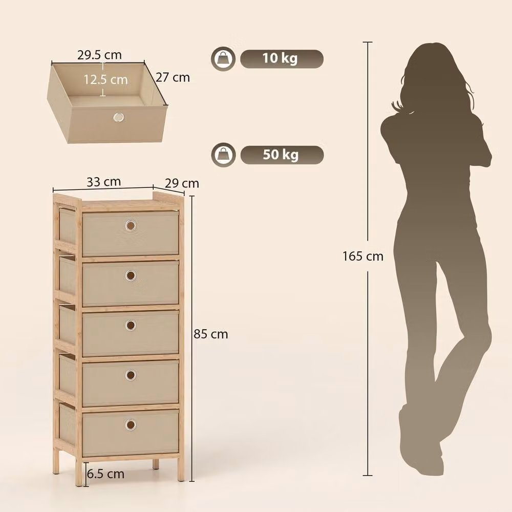STILVORA 5 Drawer Chest of Drawers with Bamboo Frame in Beige – 3