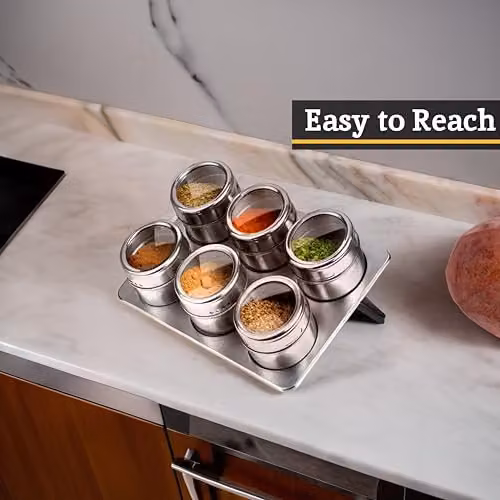 Orsina Silver Magnetic Spice Jars and Oblong Tray Set – 5