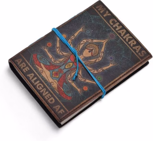 KDMK My Chakras Are Aligned AF Leather Softcover Notebook, Black, Multicolour and Turquoise, 200 Pages