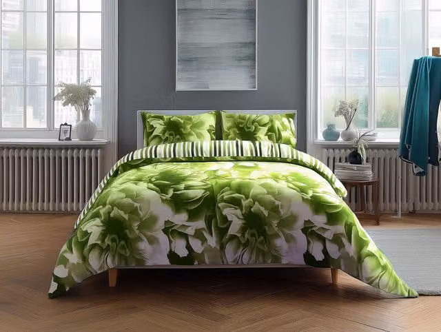 Home Sweet Home UK Reversible Polycotton Duvet Cover and Pillowcase Set with Striped Design in Green, W/D/H: 240 x 220 x 180 cm – 1