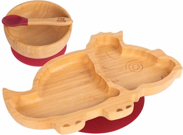 Tiny Dining Children's Bamboo Dinosaur Dinner Set in Red and Multicolour