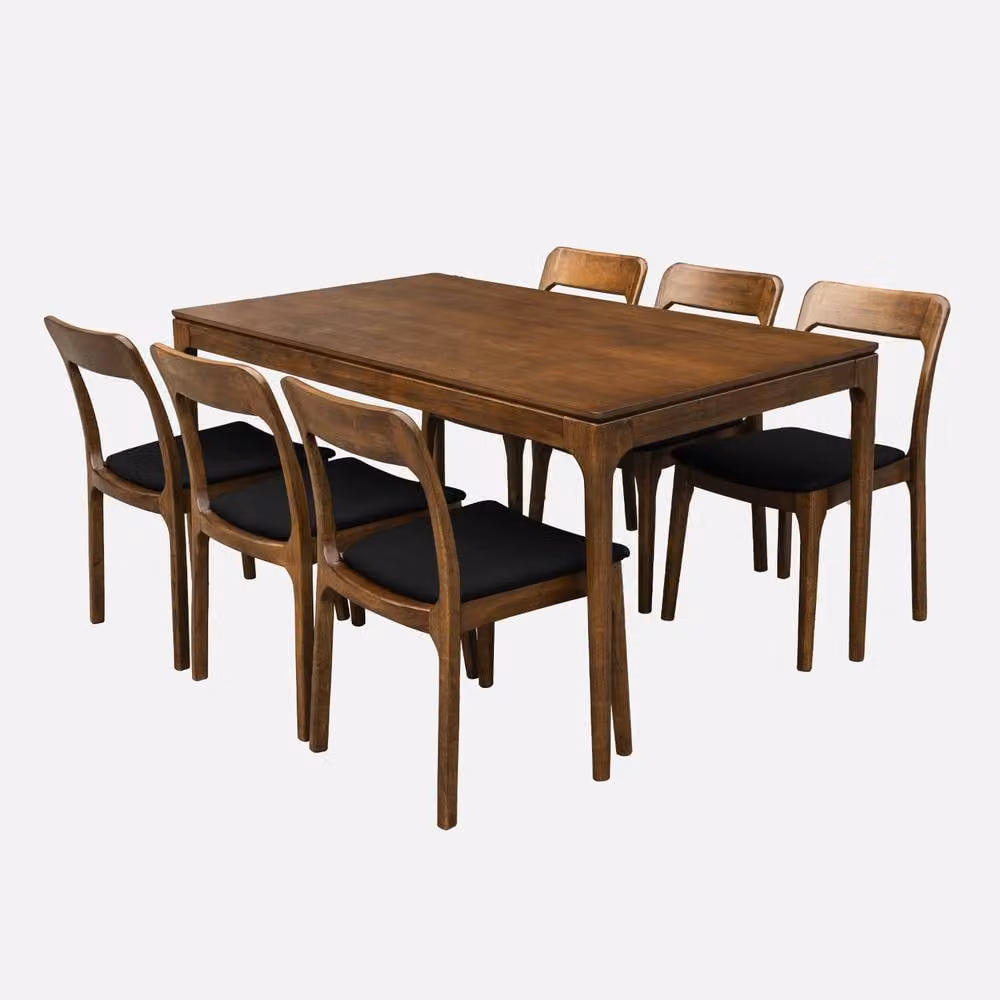 sweeek Rectangular Dining Table in Hevea Wood and Ash Veneer, Dark Brown, W/D/H: 160 x 90 x 76 cm – 2