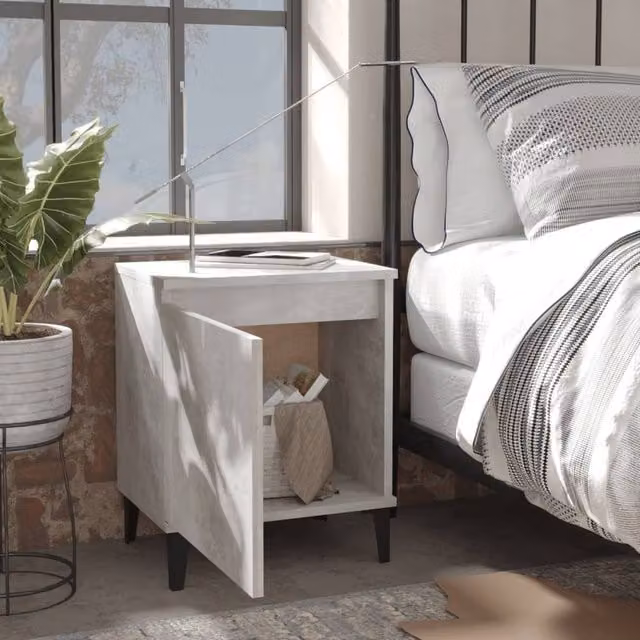Berkfield Home Sturdy Bed Cabinet with Metal Legs in Concrete Grey, W/D/H: 40 x 30 x 50 cm