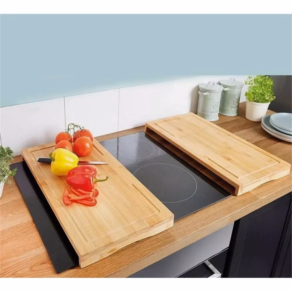 Nordara Set of 2 Natural Bamboo Wooden Kitchen Chopping Boards and Oven Hob Covers in Beige and Brown – 3
