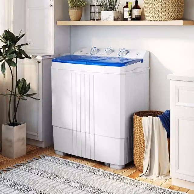 Costway Portable Twin Tub Washing Machine, 8kg Capacity, White and Multicolour Top Loader – 1