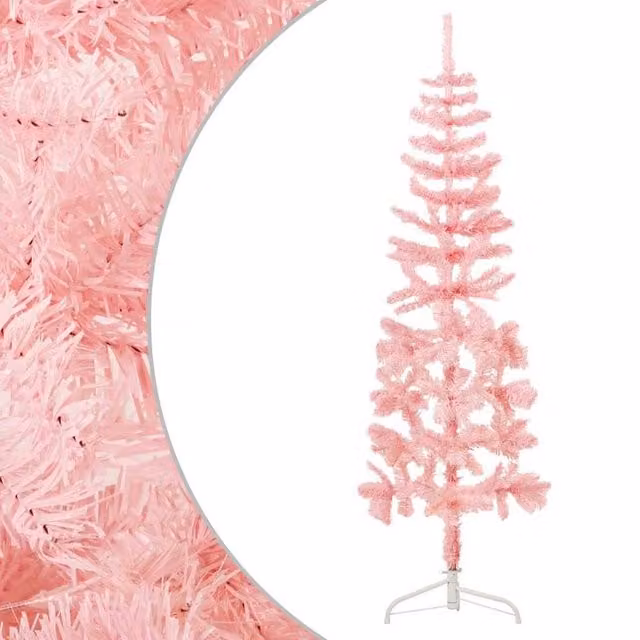 Berkfield Home Slim Artificial Pink Half Christmas Tree with Stand, Height: 120 cm – 1