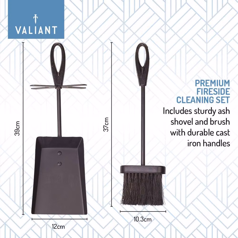 Valiant Cast Iron Tongs, Ash Pan, Shovel and Brush Set in Black – 2
