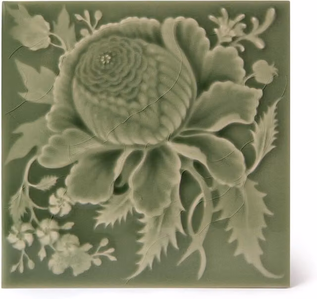 House of Hackney Artemis Rose Relief Floral Tiles Sample, Green, W: 15.24 cm, D: 15.24 cm