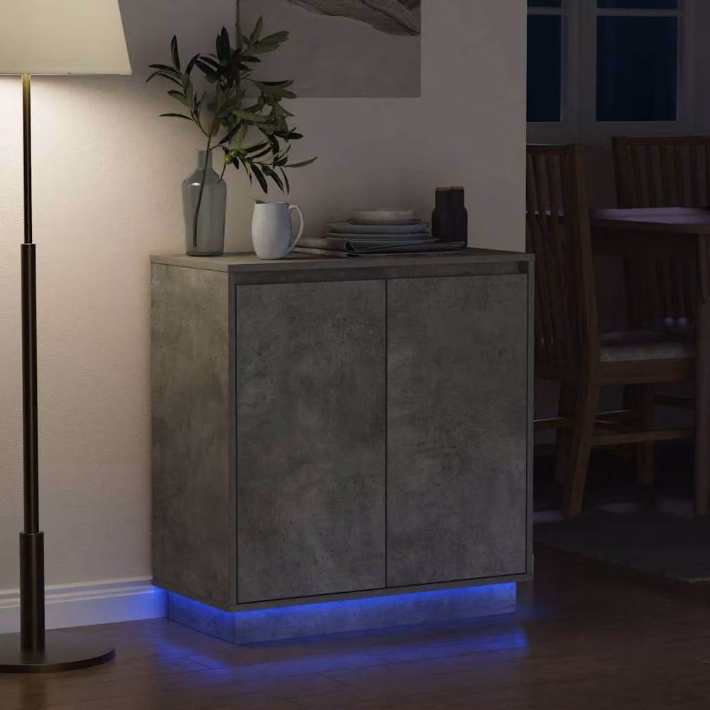 Berkfield Home Modern Bedside Table in Grey Stone with Integrated Lighting – 2