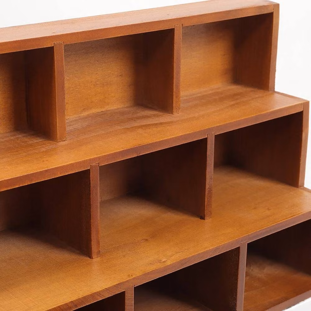 KORVIXA 3 Tier Brown Wooden Wall Mounted Showcase Display Unit with Back Panel – 3