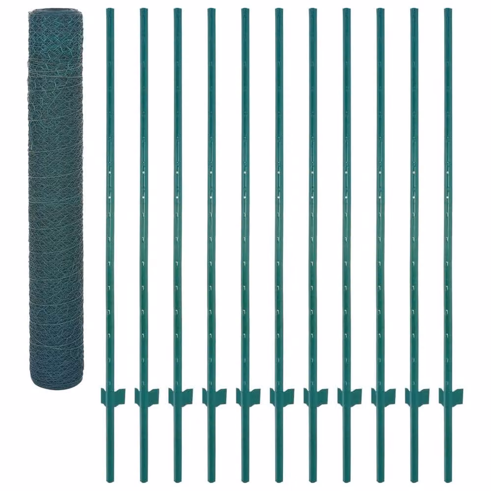 Berkfield Home Green PVC-Coated Steel Wire Mesh Fence with Posts, 25 x 2 m