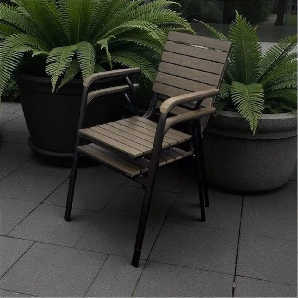 Nordara Pack of 2 Durawood Deluxe Stacking Garden Chairs in Brown – 2