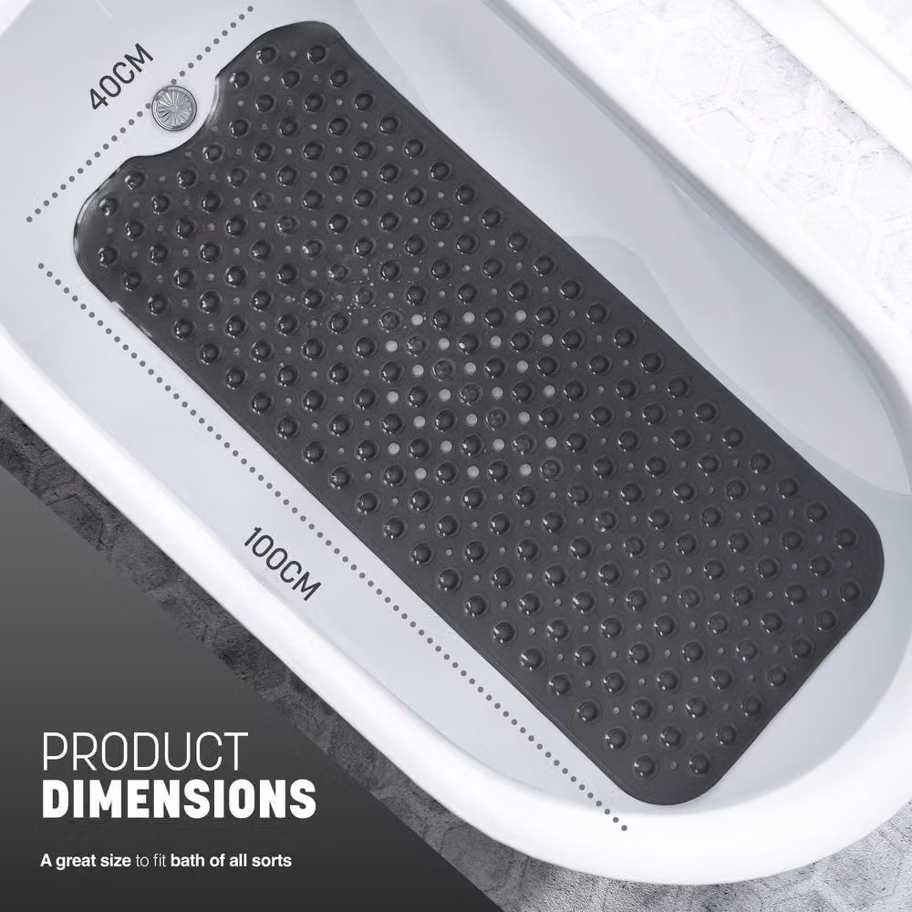 Keplin Non-Slip Machine Washable Bath Mat, Black, W/D: 100 x 40 cm – 2