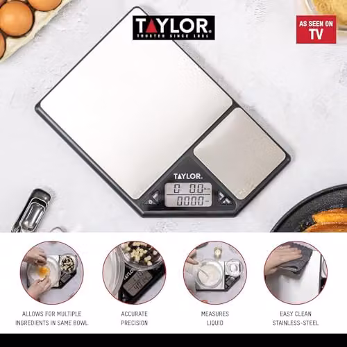 Taylor Dual Platform Digital Kitchen Scale in Black and Silver with Stainless Steel Finish and 5kg Capacity – 4