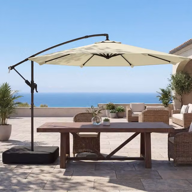 Outsunny 3 m Beige Cantilever Garden Parasol with Sandbag