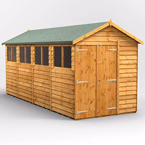Powersheds Premium Apex Overlap Wooden Garden Shed in Brown with Toughened Glass and Security Features – 1