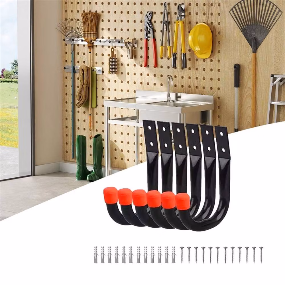 VOGREX 6 Pack Heavy Duty Steel Wall Mounted Garage Storage Hooks in Black – 5