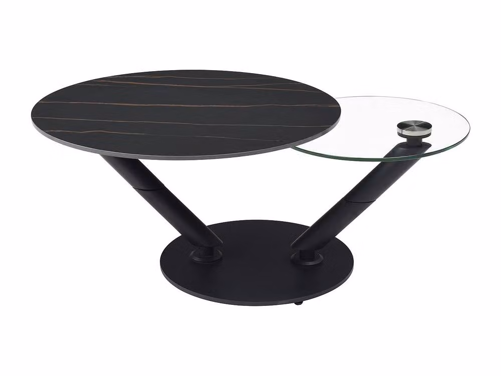 Vente-unique Modern Rectangular Coffee Table with Rotating Ceramic and Transparent Glass Trays in Black and Clear – 2