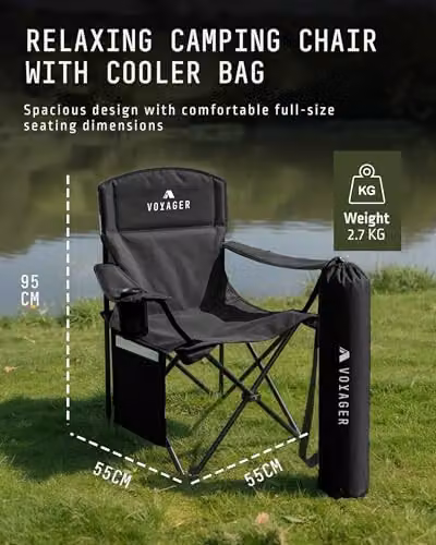 Voyager 2-Pack Lightweight Folding Camping Chairs with Cup Holders and Pockets, Black – 2