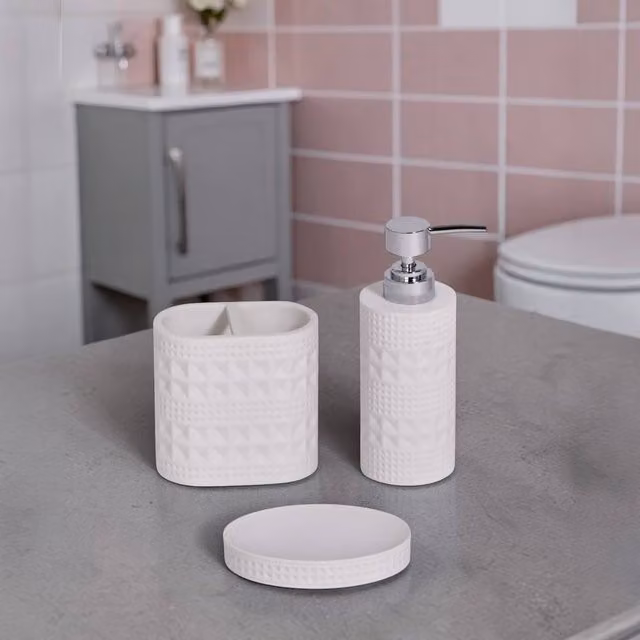 Showerdrape Maison 3 Piece Bathroom Accessory Set in Green or White Shimmer