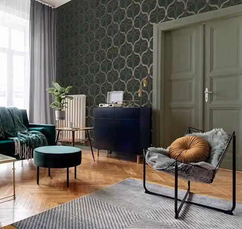 Graham & Brown Geometric Abstract Vinyl Wallpaper in Green and Gold, Width: 52 cm – 2