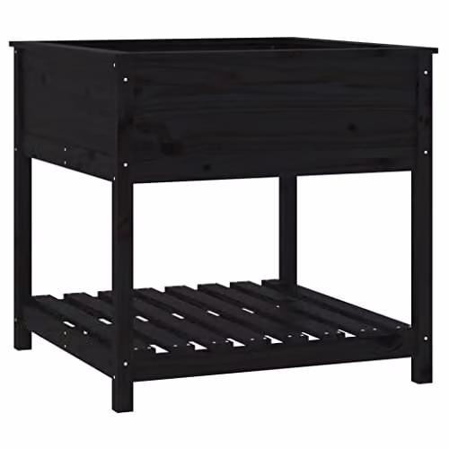 vidaXL Planter with Shelf in Black Solid Pine Wood W/D/H: 82.5 x 82.5 x 81 cm