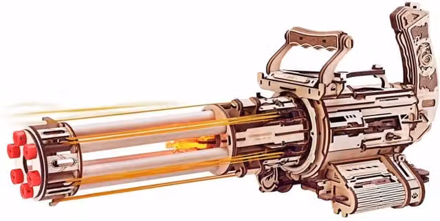 Syntego Rotating-Barrel Machine Gun Wooden Toy 3D Puzzle Model Kit in Pink and Orange