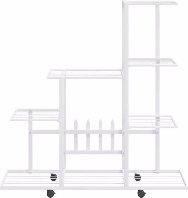 Berkfield Home Decorative Flower Stand with Wheels, White Metal, W: 94.5 cm, D: 25 cm, H: 92.5 cm