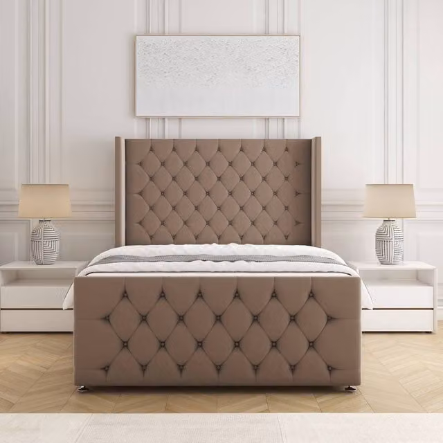 BSSPOKE Florida Velvet Divan Bed with Headboard and Footboard in Bronze, Small Double, W/D/H: 120 x 200 cm