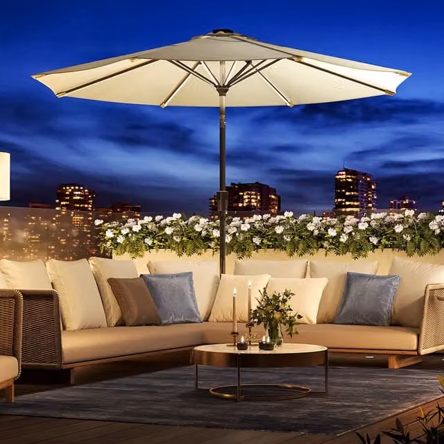 Livingandhome Beige Garden Parasol with LED Strips