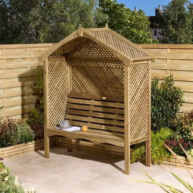 Rowlinsons Marrakesh 3 Seat Timber Arbour in Brown, W183 x D65 x H212 cm – 1