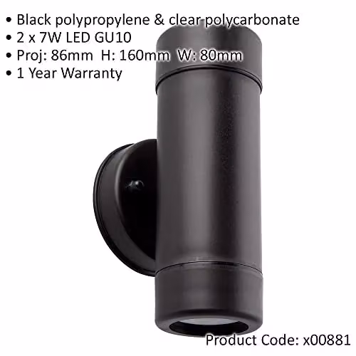Loops 2 Pack Up & Down Twin Outdoor Wall Downlight, Black, Dimmable GU10 LED, IP44 Rated – 2