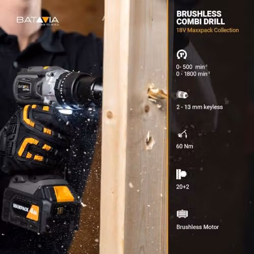 Batavia Maxxpack 18V Cordless Brushless Combi Drill 60 Nm, Black (Without Battery and Charger) – 4