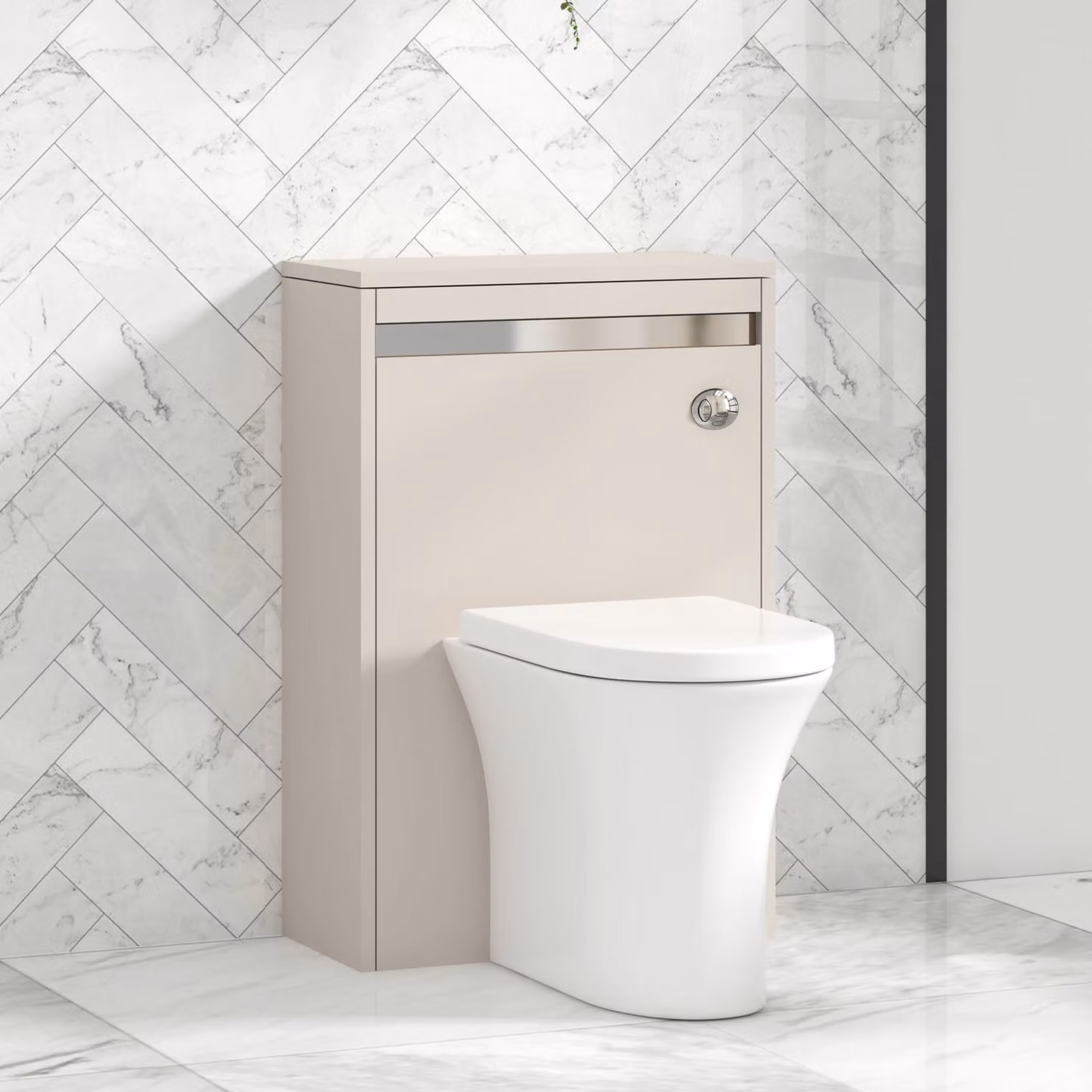 Royal Bathrooms Orion Warm Taupe Wall Mounted WC Unit with Breeze Rimless Toilet Pan, Seat and Cistern, Width: 54 cm